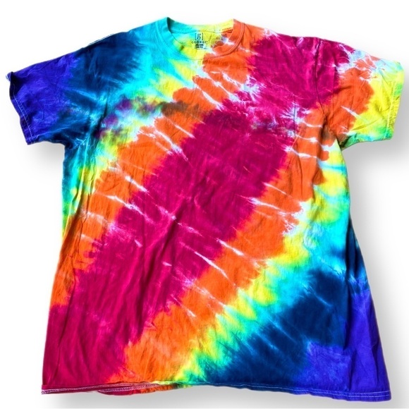 tie dye pride flag diagonal stripe short sleeve tee unisex 2XL crew neck - Picture 1 of 5